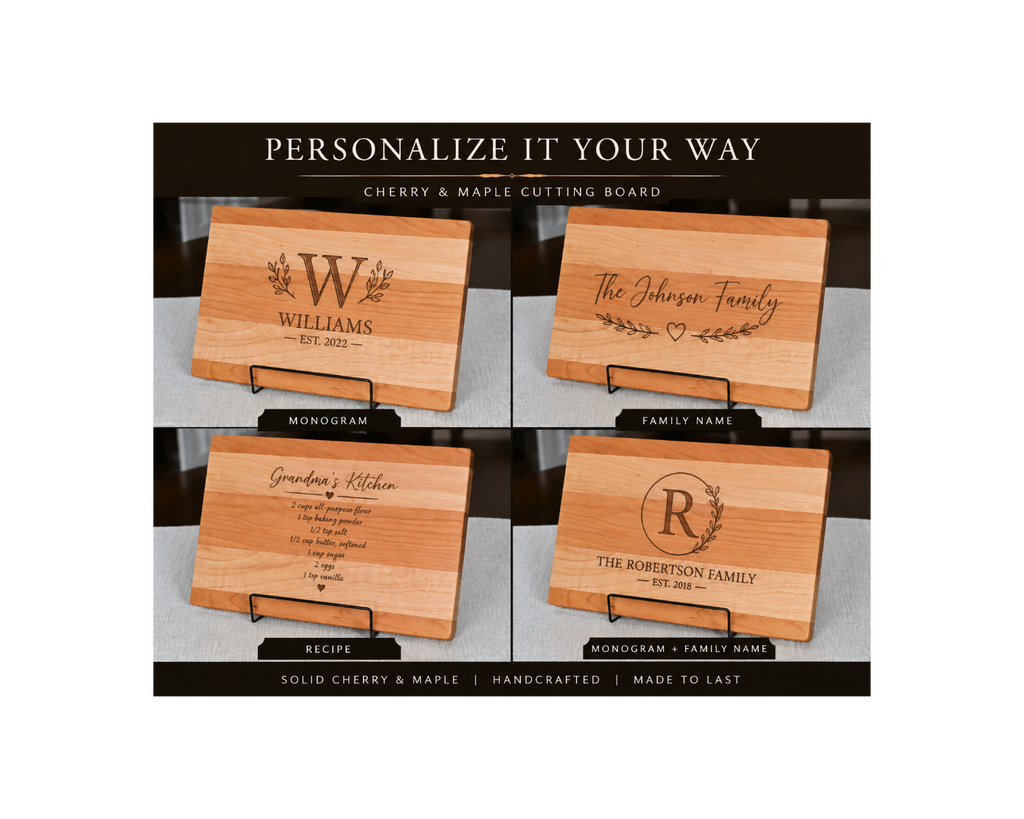 Handcrafted Cherry & Maple Cutting Board | Personalization Included