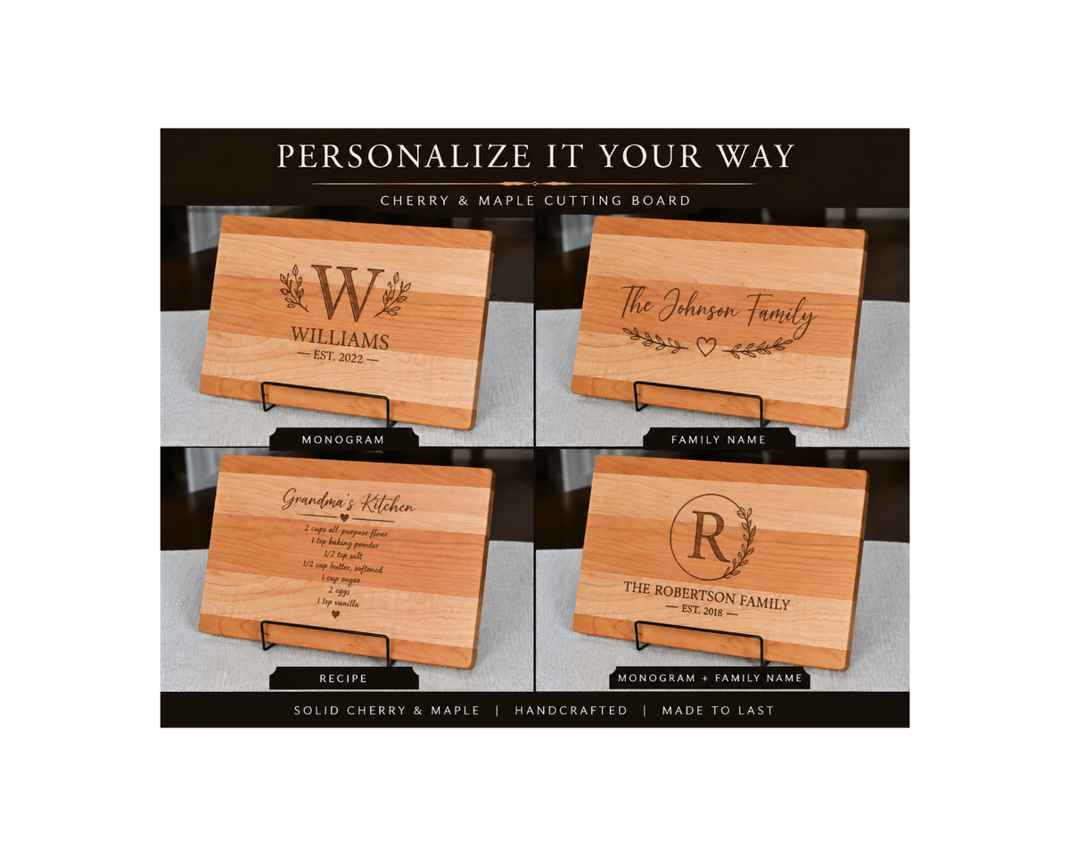 Handcrafted Cherry & Maple Cutting Board | Personalization Included