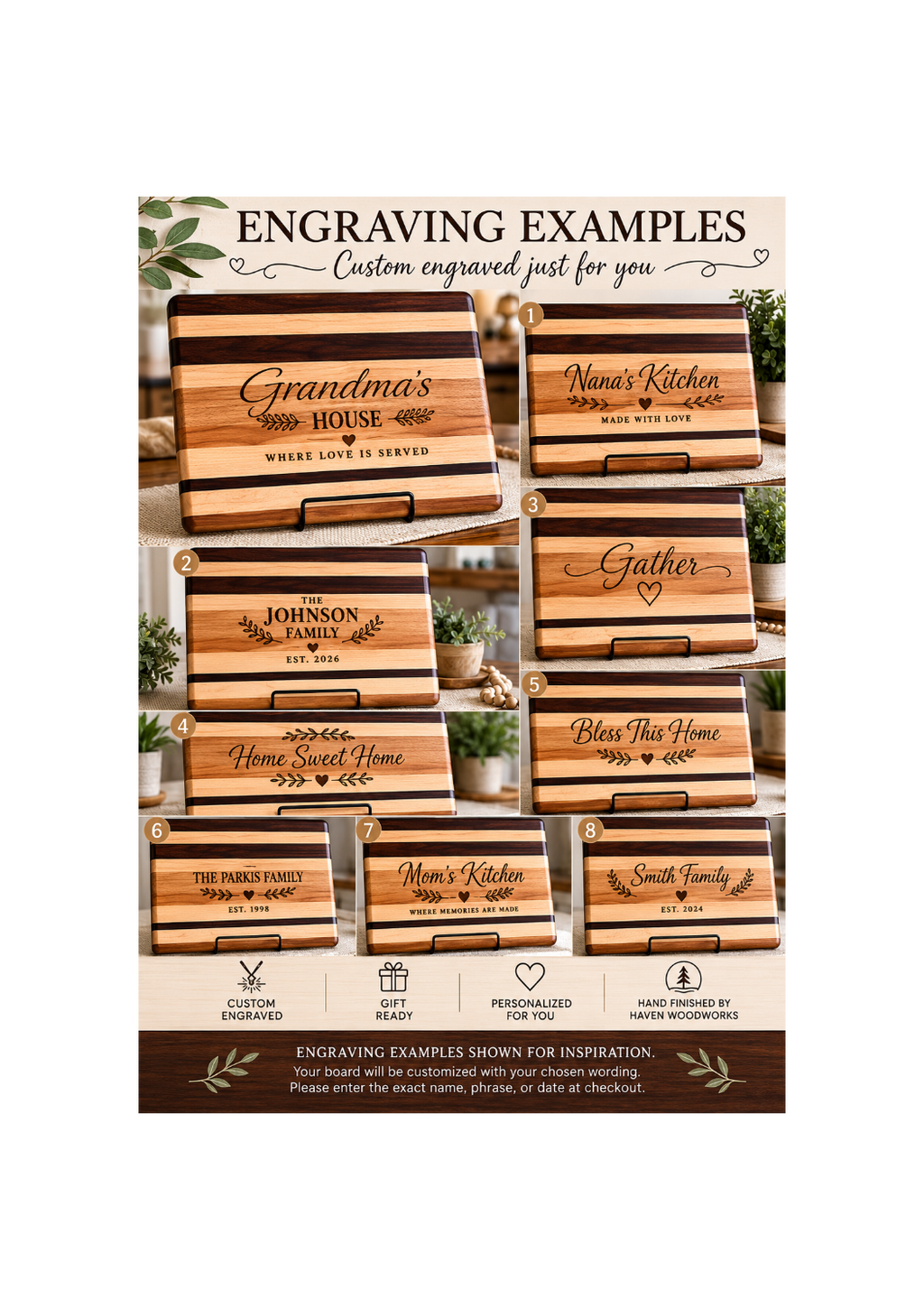 Custom Engraved Hardwood Cutting Board | Gift Ready | Personalized Kitchen Gift