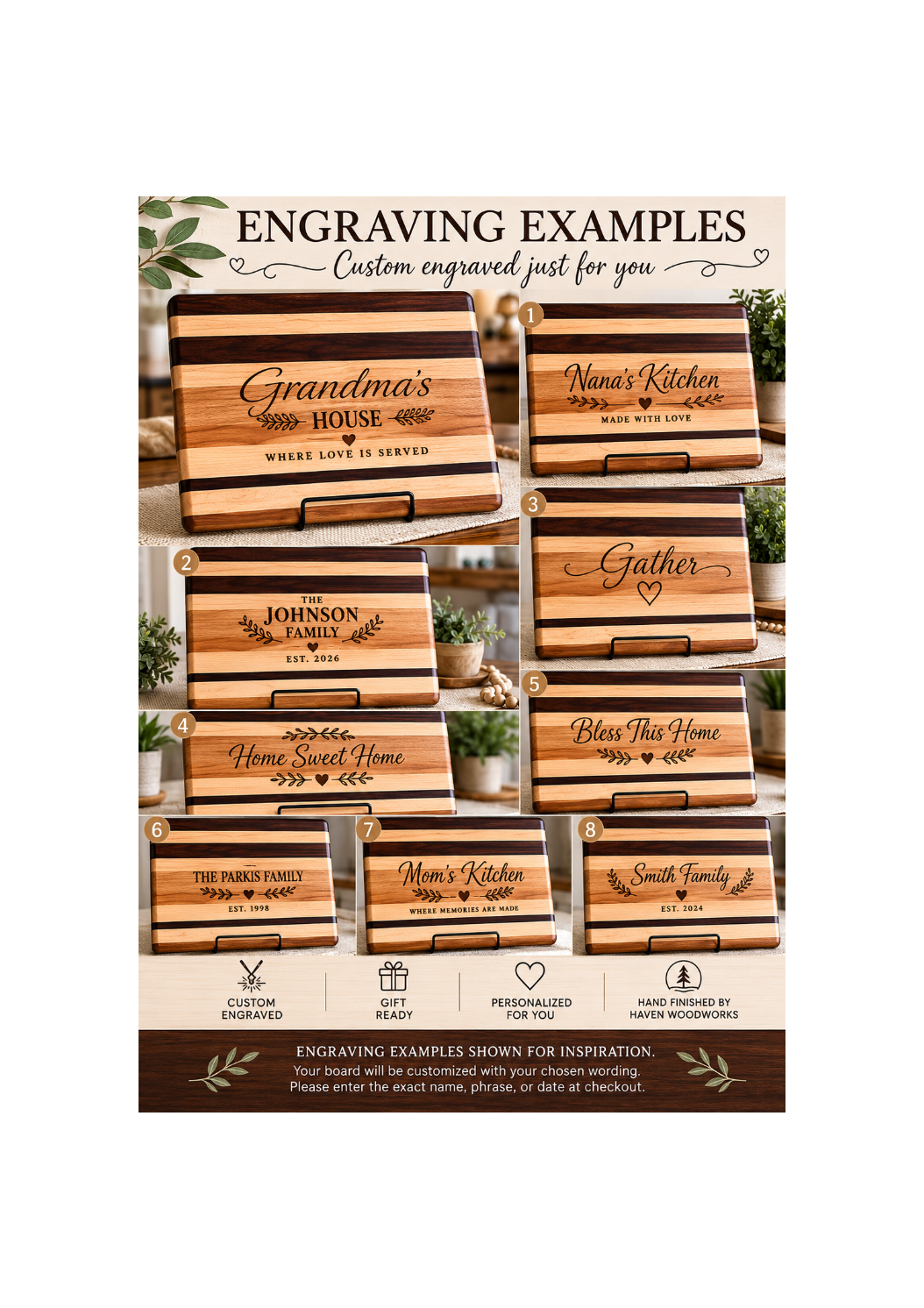 Custom Engraved Hardwood Cutting Board | Gift Ready | Personalized Kitchen Gift