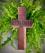 Handmade "Redeemed" Rustic Walnut Cross