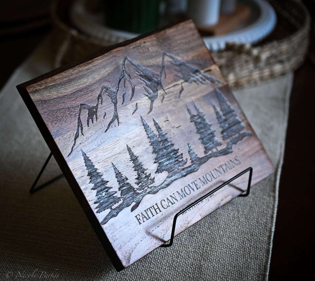 Faith Can Move Mountains Walnut Shelf Sitter