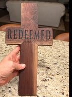 Handmade "Redeemed" Rustic Walnut Cross